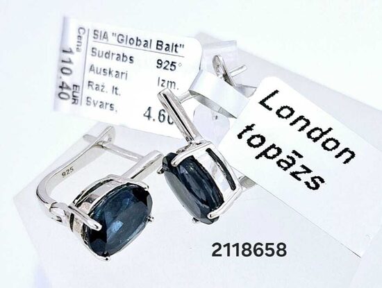 Sudraba auskari ar london topāzu -60%
