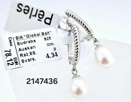 Sudraba auskari ar pērli -60%