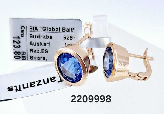 Sudraba auskari apzeltīti ar tanzanītu -60%