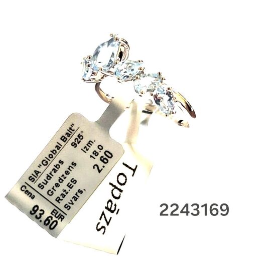 Sudraba gredzens 18 izm. ar topāzu